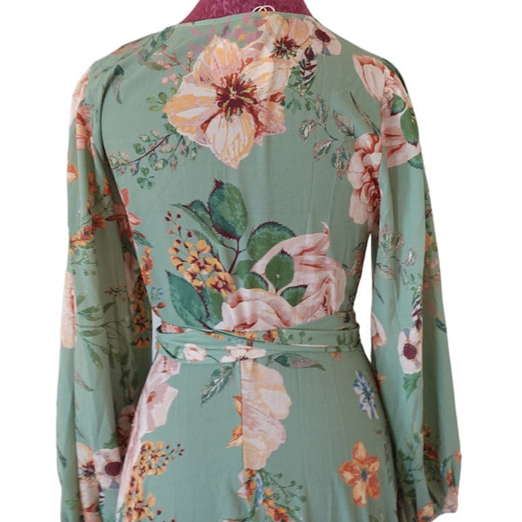 FLYING TOMATO maxi  sage floral wrap dress womans - Picture 4 of 13